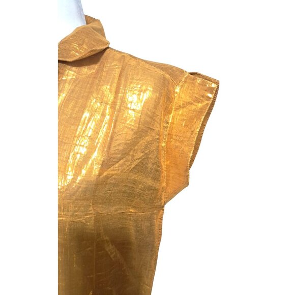 Vintage Golden Yellow Top Womens Size 3 Metallic Button Up Short Sleeve Shirt by - Picture 7 of 10